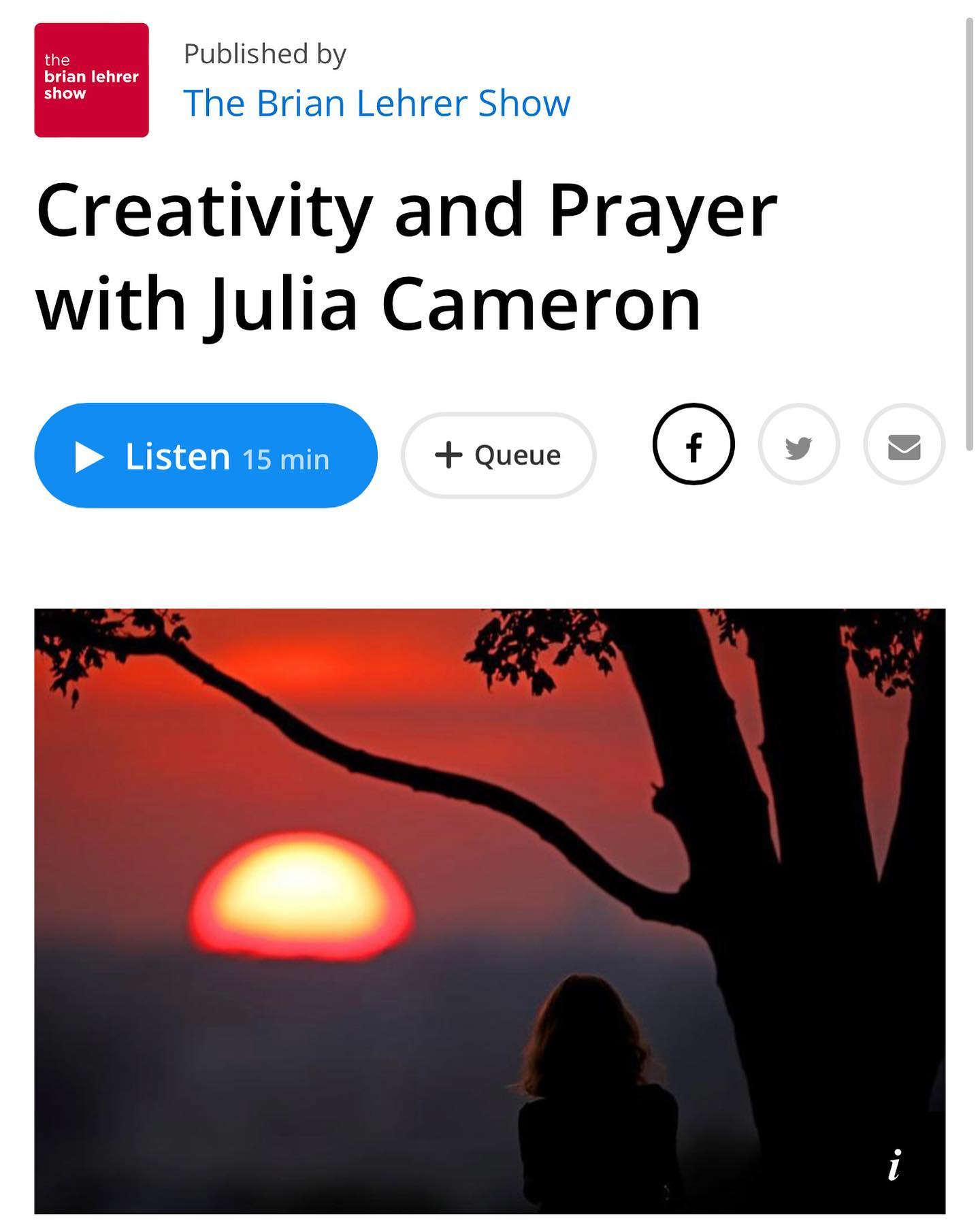 @brianlehrershow - loved our chat, as always! @wnyc https://www.wnyc.org/story/creativity-and-prayer-julia-cameron/