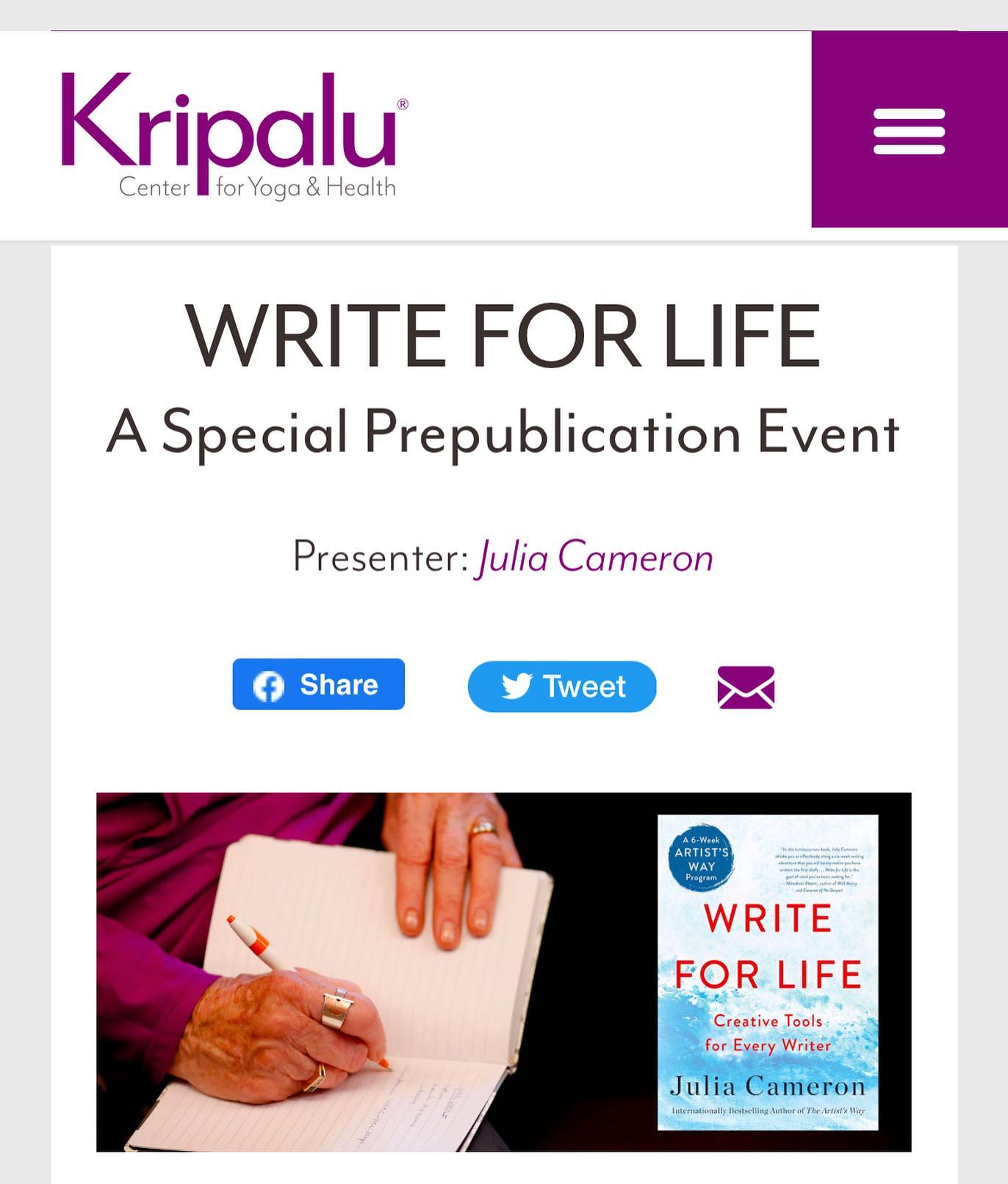 Join me live online December 8 for a special pre-publication event for my upcoming book, Write for Life! @kripalucenter @stmartinsessentials https://kripalu.org/presenters-programs/write-life-special-prepublication-event