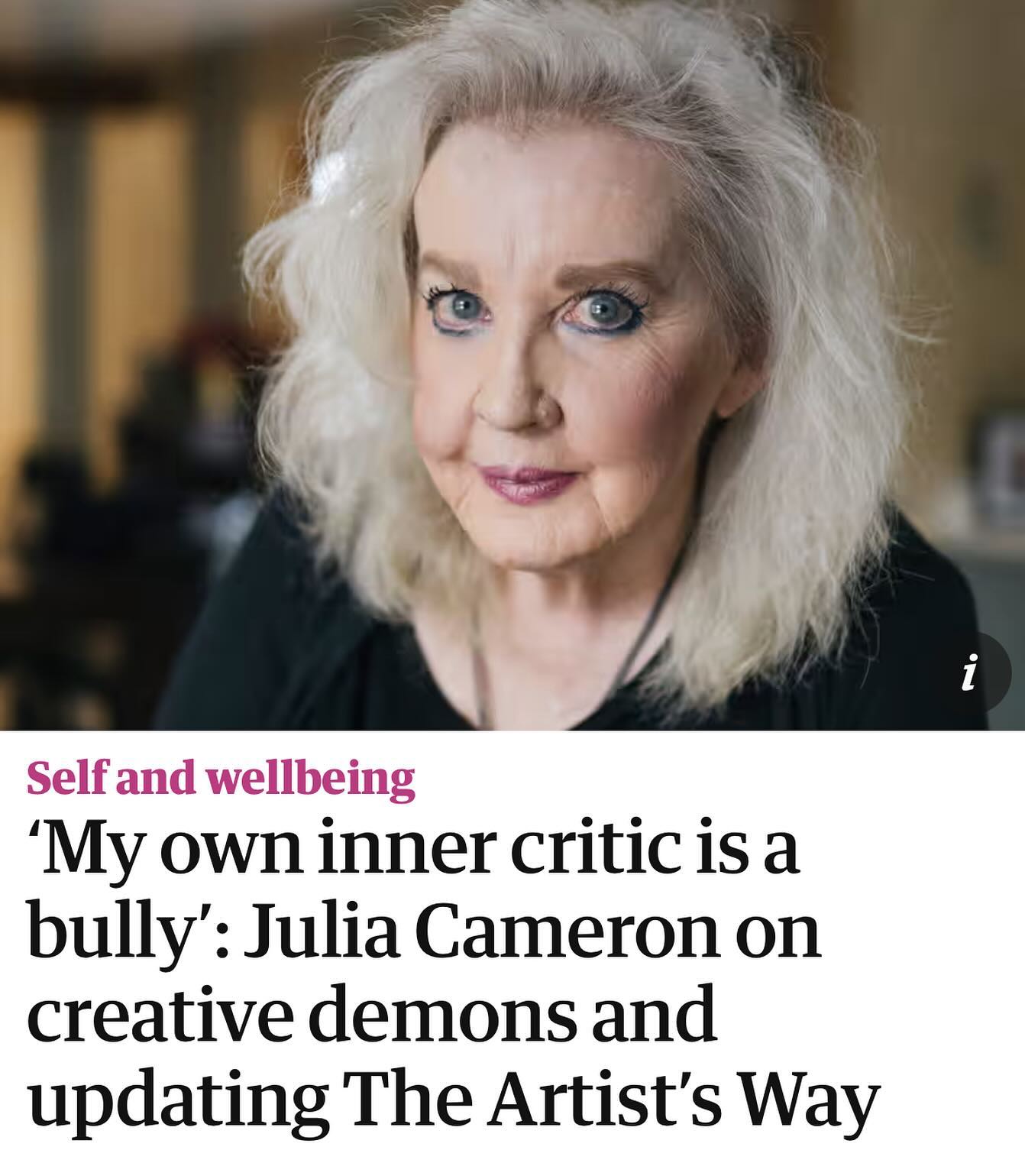 @guardian @souvenir_press @profile.books @tarcherperigee @stmartinsessentials https://www.theguardian.com/lifeandstyle/article/2024/may/12/my-own-inner-critic-is-a-bully-julia-cameron-on-creative-demons-and-updating-the-artists-way?CMP=Share_iOSApp_Other