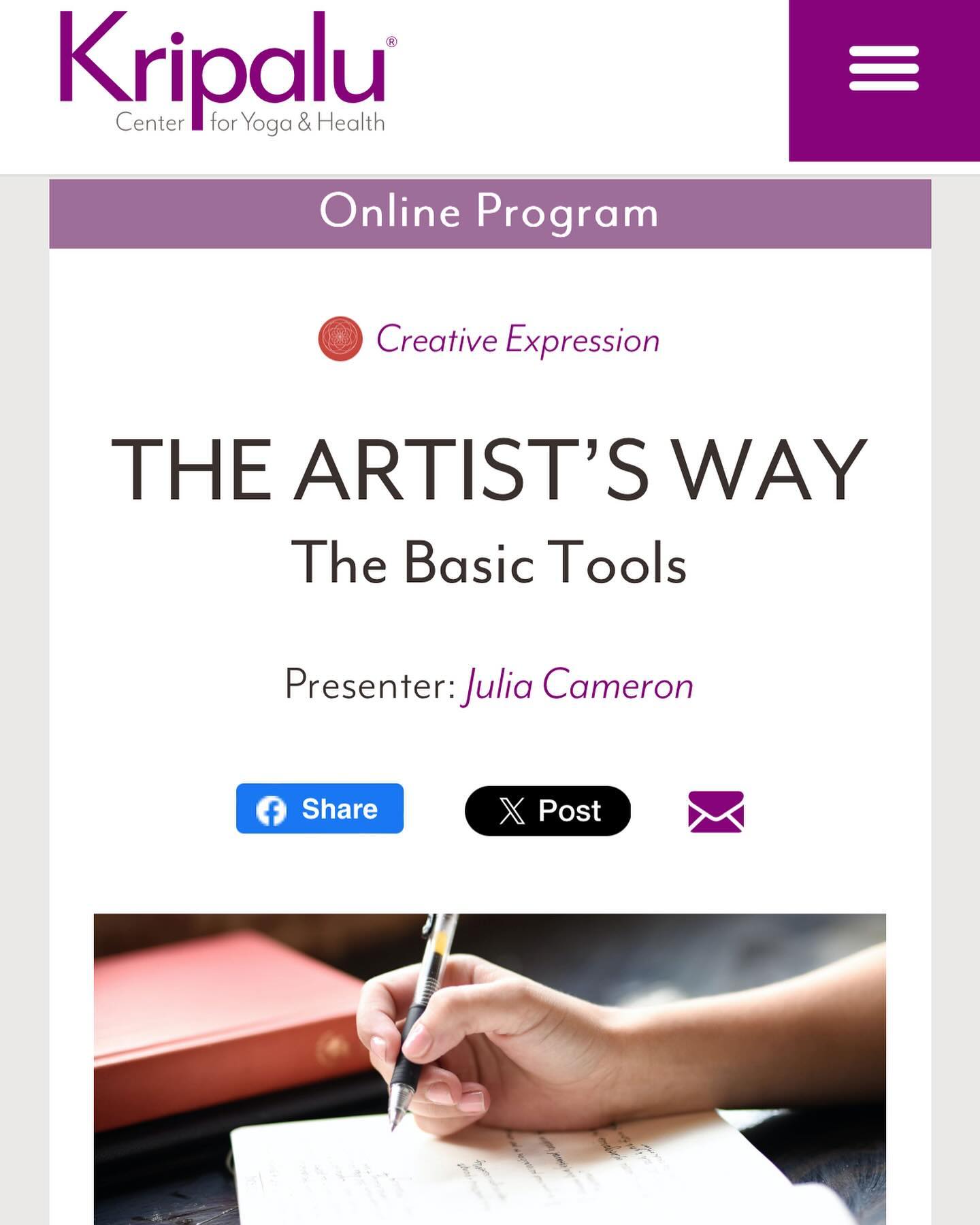 Join me live online July 18! 🩷 @kripalucenter https://kripalu.org/presenters-programs/artist-s-way-basic-tools